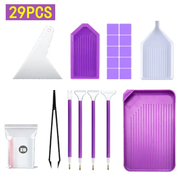 Conjunto de Ferramentas para Pintura de Diamante: Funil, Broca de Ponto, Caneta de Cola e Caixa de Armazenamento em Estoque Roxo