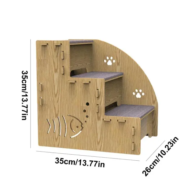 Escada de Madeira Antiderrapante para Sofá com 3 Degraus - Ideal para Gatos e Cães Pequenos