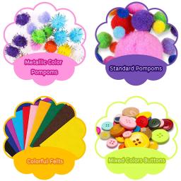 Diy arte artesanato kit para crianças pompons tubo pena espuma flores letras adesivo de cristal wiggle olhos googly kits de material artesanal - Image 3