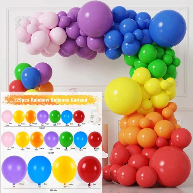Kit de Guirlanda de Balões de Látex com Arco-Íris para Decoração de Festas de Aniversário, Chá de Bebé e Casamentos