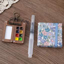 Portátil Viagem Aquarela Set, Aquarela Escola, Mini Walnut Paint Box, Sketchbook, Estudante Outing, Art Supplies, 8 cores - Image 2