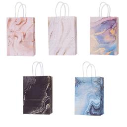 Saco De Presente De Papel Com Design De Mármore, Bolsa Para Aniversário, Presente De Casamento, Decoração De Festa, Suprimentos De Embalagem, Artesanato De DIY, 5Pcs - Image 1
