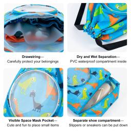 Impermeável Drawstring natação saco para crianças, mochila dobrável, sacos de armazenamento, molhado e seco separação, equipamento de natação portátil - Image 2