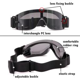 Óculos táticos 3 lentes airsoft balístico óculos de proteção à prova de vento caça paintball - Image 4