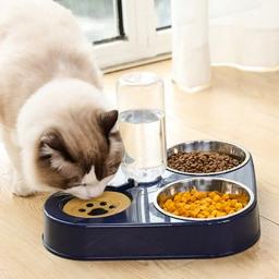 Alimentador automático para animais de estimação com fonte de água para cães e gatos tigela de comida, carrinho duplo levantado, tigelas de prato para gatos, 3-em-1 - Image 1