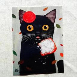 Mão Tingida Algodão Tecido De Linho, Sobremesa Cat Print, DIY Patchwork, Mão Bordados, Quilting Bag, Tecido, 15x20cm, 1Pc - Image 4