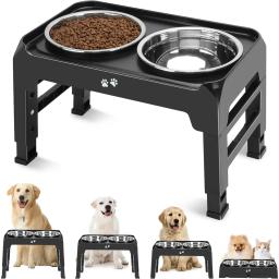 Tigela para cães elevada ajustável, suporte para cães com 2 tigelas de comida para cães de aço inoxidável, alimentador antiderrapante para cães grandes e médios - Image 1