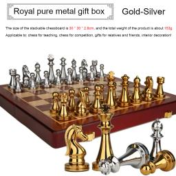 Metal Xadrez Internacional Conjunto com Tabuleiro De Xadrez De Madeira, Conjunto De Xadrez De Luxo Medieval, Jogo Da Família, Acessórios De Brinquedo, Caixa De Armazenamento Requintada - Image 2