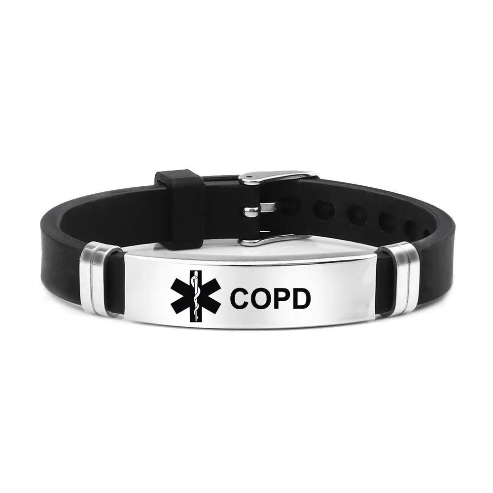 Pulseira de alerta médico gravável em aço inoxidável para homens e mulheres, jóias de silicone, diabetes, epilepsia, depressão, alergia - Image 1