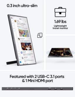 [produto no brasil] Novo ARZOPA 17.3 100%sRGBFHD Monitor Portátil 1080P Tela IPS de Exibição Externa com USB-C mini-porta HDMI para Laptop Mac PC Xbox PS Switch,com Suporte Embutido - Image 5