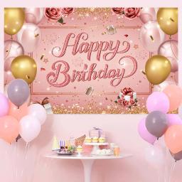 Decoração de festa de fundo rosa, Happy Birthday Banner, Tema adulto, Pano de fundo, 16, 18, 20, 21 - Image 3