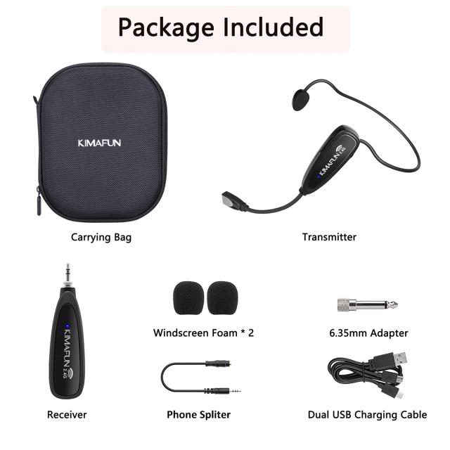 Microfone Sem Fio Kimafun 2.4G Profissional Sweatproof para Fitness, Aeróbica, Yoga e Pilates
