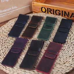 Saco de lápis de couro genuíno artesanal, estojo para caneta-tinteiro, suporte vintage, estilo retro, acessórios para viagem - Image 5
