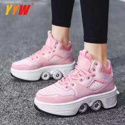 Sapatos de skate de deformação portátil unissex, Parkour Roller Shoes, Tênis com quatro rodas, Tênis para crianças - Image 6