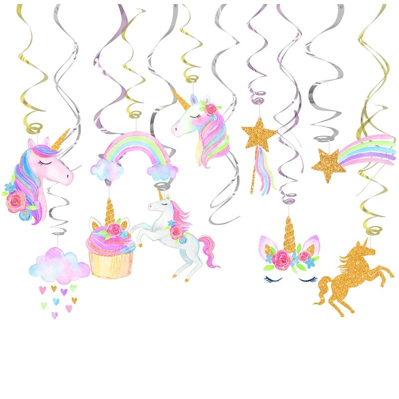 Unicórnio pendurado redemoinho decorações, meninas aniversário festa suprimentos - Image 1