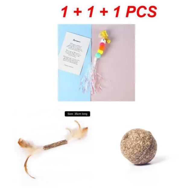 Conjunto Engraçado de Brinquedos de Catnip para Gatos - 3 Bolas de Polygonum para Limpeza Dental e Mastigação