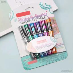 6 conjunto de cores lavável glitter tatuagem gel caneta tinta 1.0mm ponta arte graffiti desenho pintura marcação diy decoração da pele papelaria - Image 1