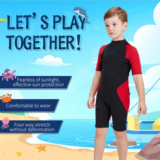 Roupa de mergulho infantil em neoprene de 2mm e 3mm, manga longa, à prova de frio e com proteção solar para surf, natação e mergulho