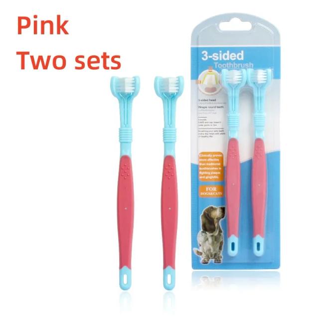 Kit Completo de Escovação Dental para Cães e Gatos com Três Cabeças e Escova de Dedo