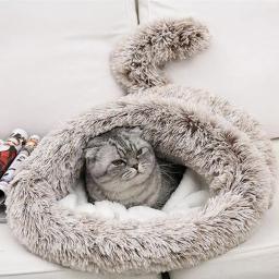 Animal de estimação de pelúcia saco de dormir quente caverna máquina lavável camas para animais de estimação hideout casa para pequeno médio cães gatos - Image 1