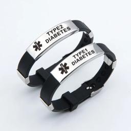 Pulseira de alerta médico gravável em aço inoxidável para homens e mulheres, jóias de silicone, diabetes, epilepsia, depressão, alergia - Image 1