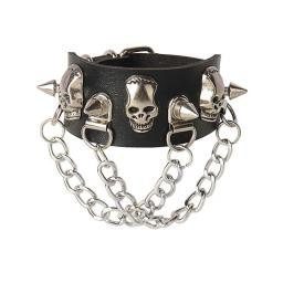 Pulseira de couro punk para homens e mulheres, bracelete rebite, pulseira de couro preto ajustável com joias cravejadas de metal, anos 90 - Image 5