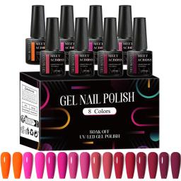 MEET ACROSS 8 Pçs/set Gel Fluorescente Esmalte Verão Primavera Colorido Laser Glitter Nail Art Gel Verniz Manicure Para Unhas - Image 4