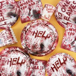 Louça descartável do horror, placas de papel ensanguentado, copos de guardanapos, decoração da festa do feliz halloween - Image 3