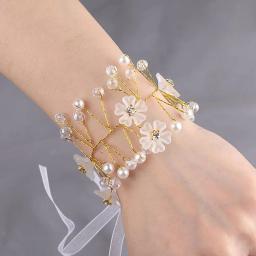 Flor de pulso strass pérola para meninas com renda para casamento, decoração de dama de honra, acessórios para baile de casamento - Image 2