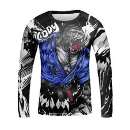 Cody Lundin-Kimonos personalizados de Jiu Jitsu para crianças, camisas de compressão para meninos e meninas, equipamento MMA, manga comprida Rashguard, blusa UV infantil - Image 6
