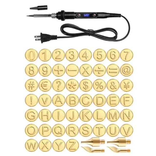 Kit de Canetas Pirografadas em Madeira com Estêncil e Pontas Queimadas - Inclui 26 Letras do Alfabeto Inglês