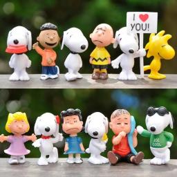 12 pçs snoopy modelo de desenho animado figuras de anime q brinquedos figural anime mercadoria bonecas decoração de carro crianças aniversário presentes de natal - Image 2