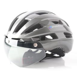Capacete de bicicleta masculino feminino óculos de sucção magnética capacete de bicicleta com luz traseira recarregável usb capacete de ciclismo moldado integralmente - Image 1