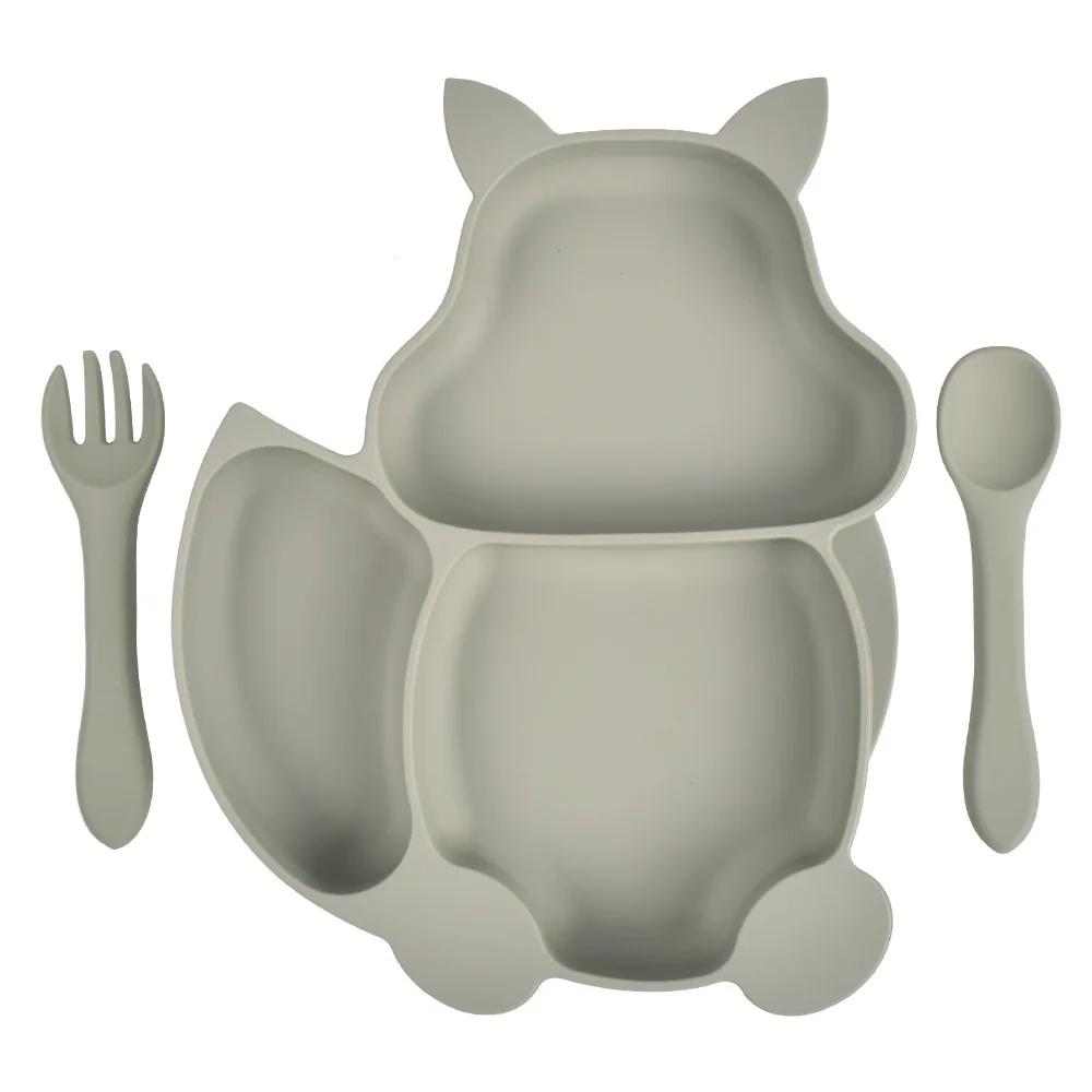 Silicone Babadores Dividido Prato do bebê, Sucker Bowl, Colher, Fork Set, Alimentação de Treinamento, Utensílio Alimentar, Pratos, Kit Louça, 3 Pcs - Image 1