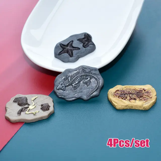 Mini Dinossauros Fósseis em Miniatura para Decoração de Dollhouse - Conjunto com 4 Peças para Micro Paisagens e Brincadeiras