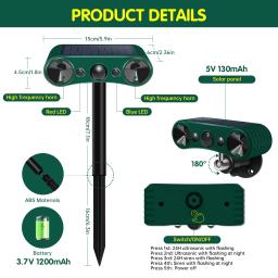Ultrasonic Solar Deterrent animal para repelir, Detector de movimento, impermeável, gato, cão, esquilo, veados, coelho - Image 2