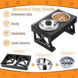 Kompets-Double Bowls Stand para cães, 3 altura ajustável, Pet Slow Feeding Dish, médio, cachorro grande, comida elevada, mesa de alimentadores de água - Image 2