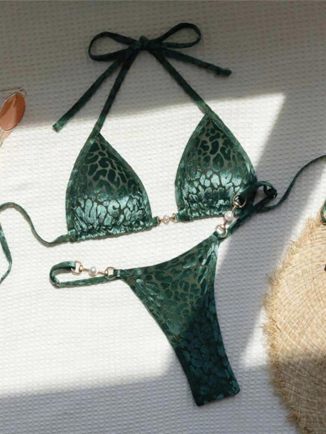 S-xl leopardo halter mini micro tanga biquíni feminino maiô de duas peças conjunto de biquíni banhista natação v5207