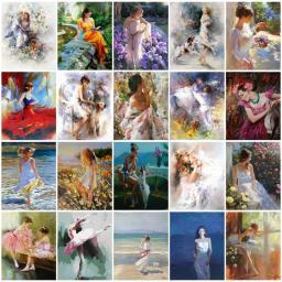 RUOPOTY-Pintura De Lona Por Números, Menina Bonita, Pintura A Óleo Da Arte, Kit De Pintura Handwork, Aquarela, Decoração De Casa Do Vintage - Image 1