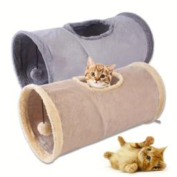 Túnel de pelúcia dobrável para pet, canal dobrável, brinquedo educativo, brinquedos interativos, suprimentos para cachorros, camurça, quente, inverno - Image 2