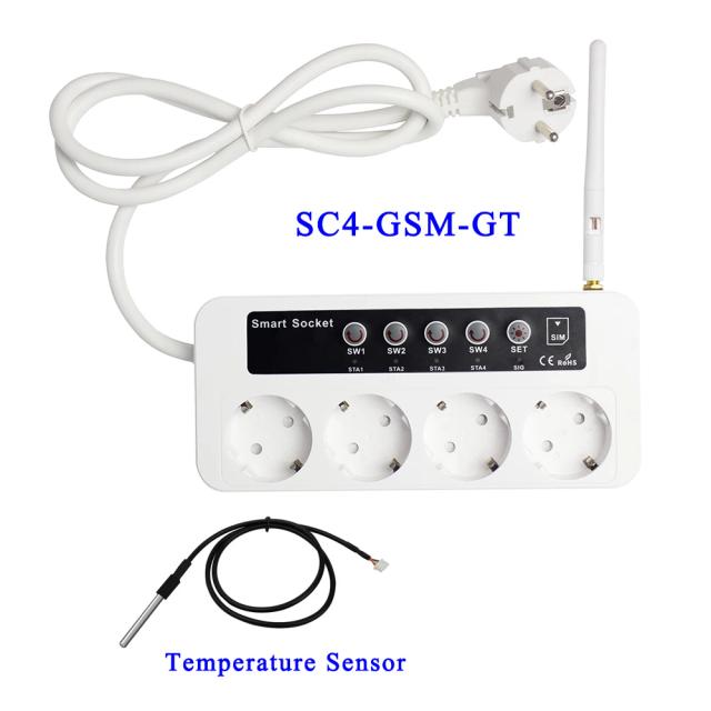 Interruptor de Alimentação Inteligente GSM SMS com Controle Remoto SC4-GSM-GT para Temperatura de Água e Aquecimento - 4 Canais