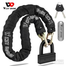 West Biking Heavy Duty Bike Lock com cadeado, corrente anti-roubo, alta segurança, motocicleta, E-Scooter, duas chaves codificadas, 4kg - Image 1