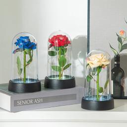 Flores artificiais de rosa, flor eterna em tampa de vidro, luz rosa, presente de aniversário de casamento, dia dos namorados, ornamentos de luminescência - Image 5