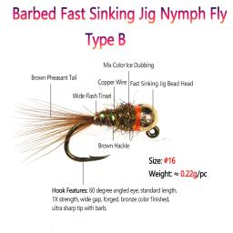 Bimoo 6PCS # 16 farpado cabeça de contas de tungstênio gabarito ninfa fly faisão cauda pia rápida molhado euro perdigon ninfa mosca truta iscas de pesca - Image 3