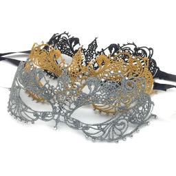 Máscara de olho de renda e diamante dourada e prata para adulto masculino e feminino, festa, máscara de meia face feminina, adulto - Image 5