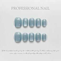 Curtas falsas unhas de acrílico, laser, arco-íris, olho de gato, feito à mão, pressione, artificial, cobertura completa, manicure, 10pcs - Image 1