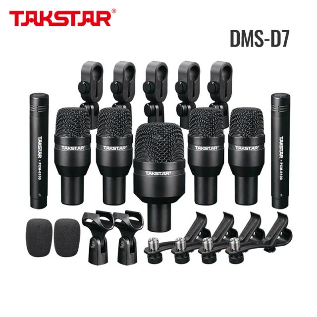 Kit Profissional Takstar DMS-D7 com 7 Microfones para Instrumentos, Amplificadores e Toms, Acompanhado de Estojo de Transporte