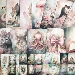 Tema rosa Scrapbook Cards Set, Perfeito para Jornal Suprimentos, Artes Artesanato, Scrapbooking Suprimentos, Artesanato DIY, 12 Cartões + 32 Adesivos, 44Pcs - Image 1