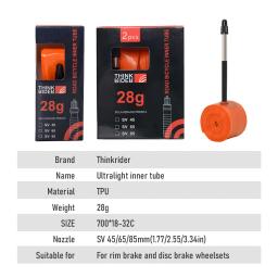 ThinkRider 28g Tubo Interno Ultraleve para Bicicleta 700x18 25 28 Pneu TPU para Bicicleta de Estrada 45/65/85mm Comprimento Válvula Francesa Tubo Super Leve - Image 2