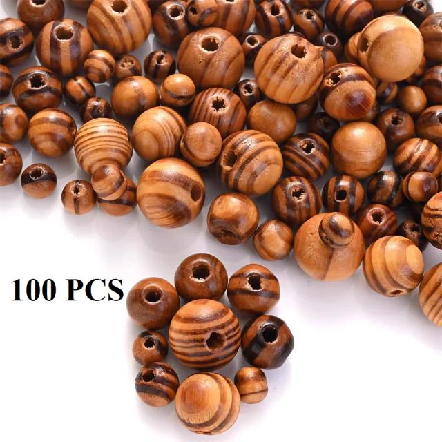 Contas de Madeira Natural Inacabadas para Artesanato DIY - 100 Peças em Vários Diâmetros (10mm a 30mm) para Decoração e Presentes